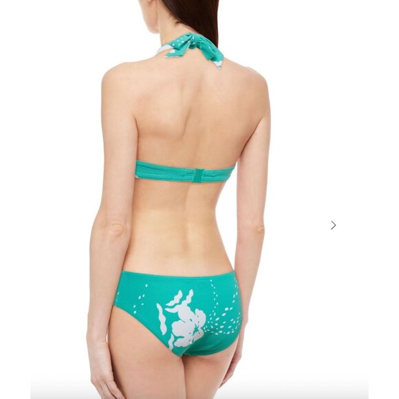 MAISON LEJABY 32C Tropical Printed Stretch Pique Halterneck Bikini Top Turquoise - Picture 2 of 4